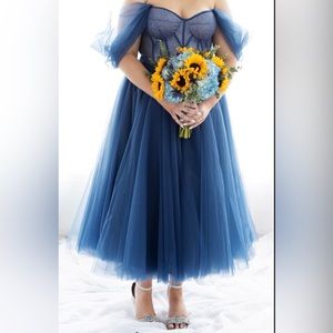 Milla’s Blue dreamy strapless tulle dress